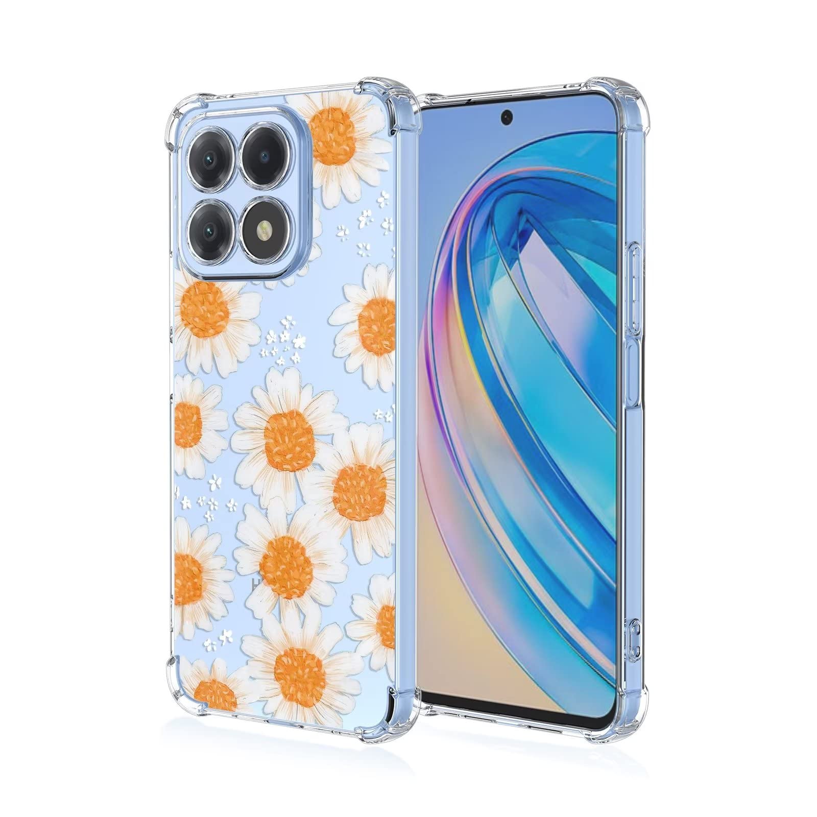 EASSGU TPU Silicone Custodia per HONOR X8a (6.7 Inches), Cover Protettiva in Silicone TPU Motivo Dipinto Trasparente - Margherita