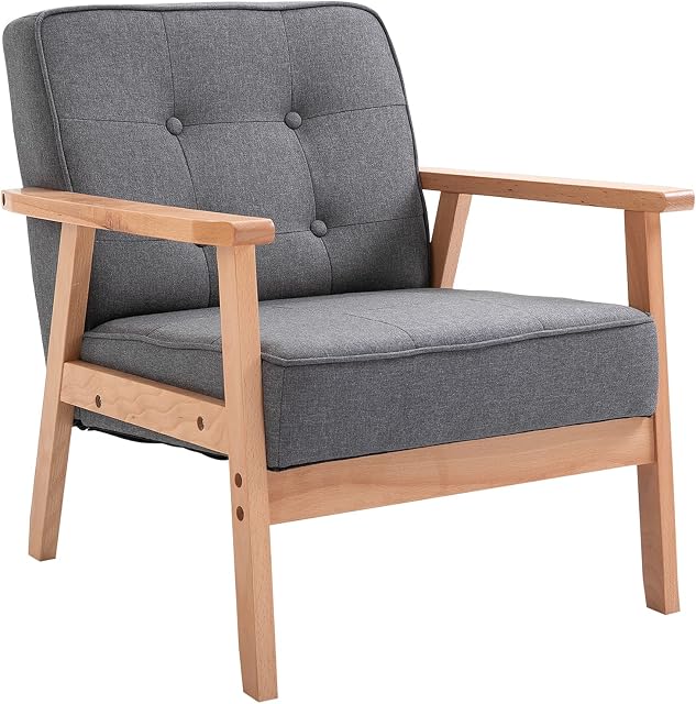HOMCOM Reception Retro Accent Chair Beech Wood Frame Armchair Occasional Living Room Reception Bedroom Balcony Conservatory Padded 64.5W x 70D x 70H cm