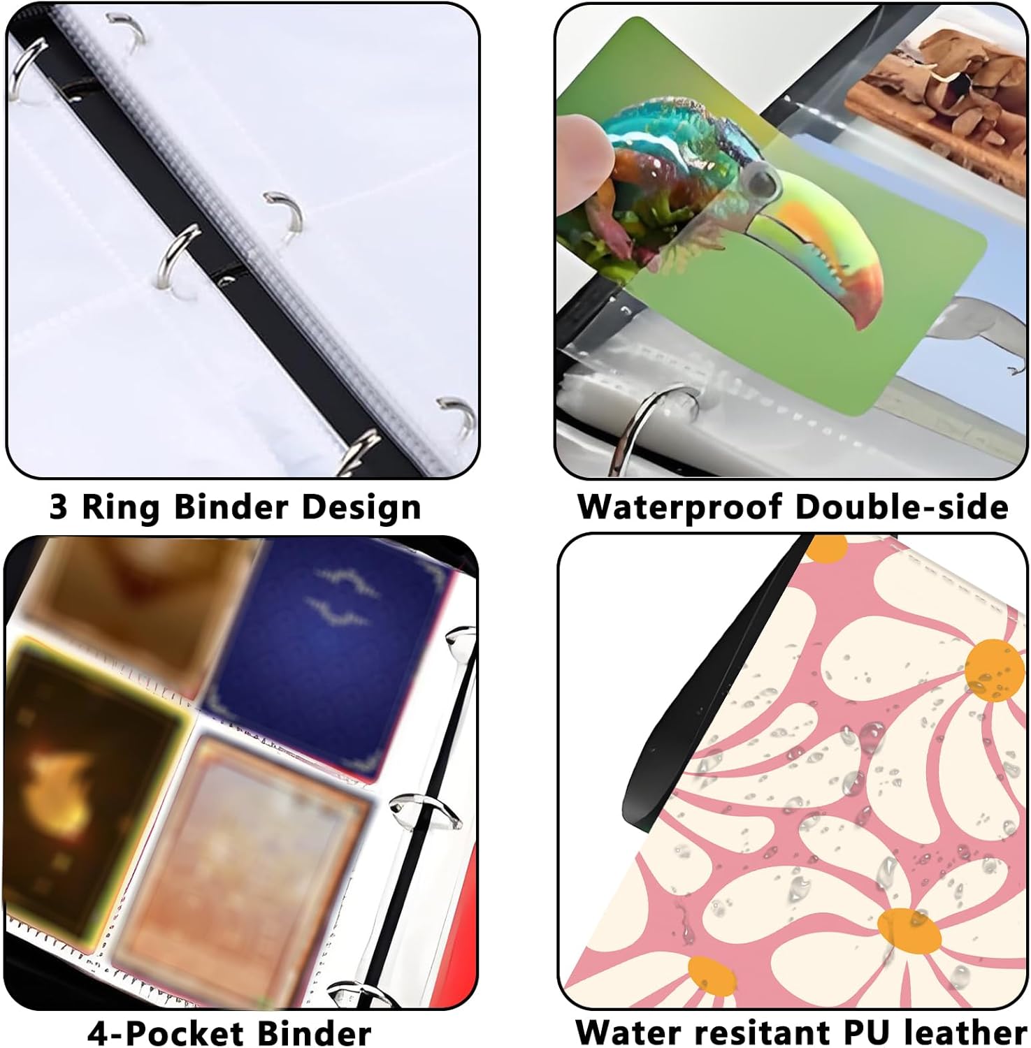 Card Binder 4 Pockets Zip Trading Card Binder for 400 Cards, PU Collection Binder with Removable Sleeves for 50 Pages, Portable Collector Album, Card Book for Game Card, Sports Cards, Gifts