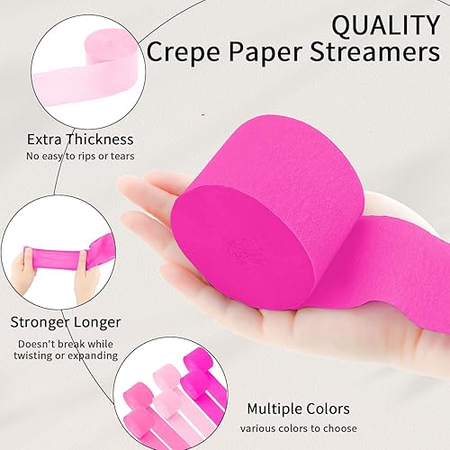 Miniatura 3 de Serpentinas de papel crepé  6 rollos, 492 pies, paquete de 6 serpentinas de fiesta de color rosa claro y rosa intenso para decoraciones de