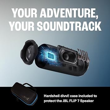 JBL Flip 7 (Black) + Bundle with divvi! Protective Hardshell Case (Black)