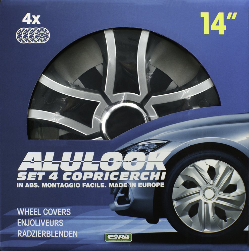 'Cora 41744 4 uniwersalne kołpaki o wyglądzie aluminium AMix 14, zestaw 4 sztuk