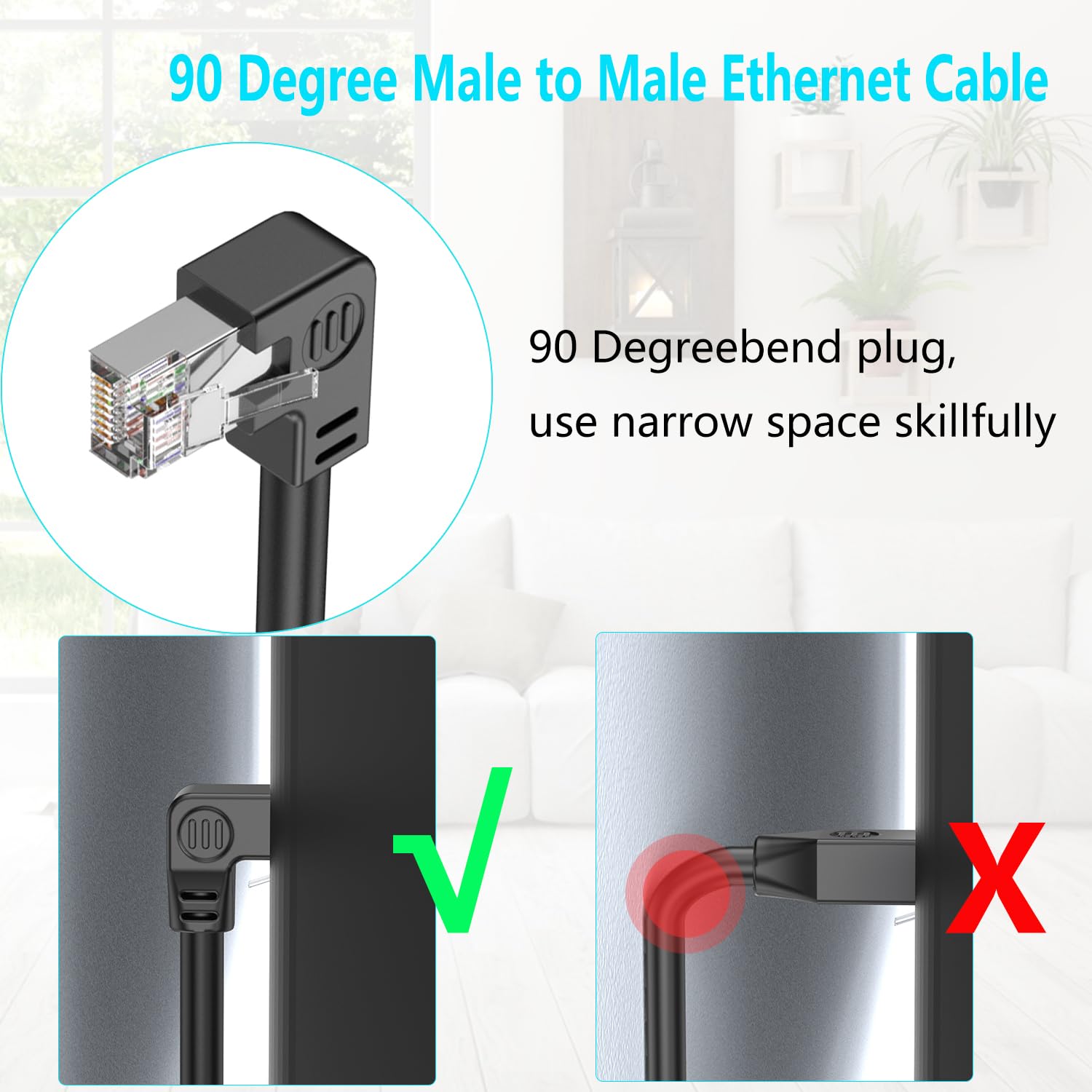 Krótki kabel Ethernet 90 stopni Cat5e LAN Cat 5e LAN, przedłużony kabel RJ45 wtyczka do wtyczki, kabel sieciowy do routera, modemu Smart TV, PC, laptopa, 30 cm (lewy prawy)