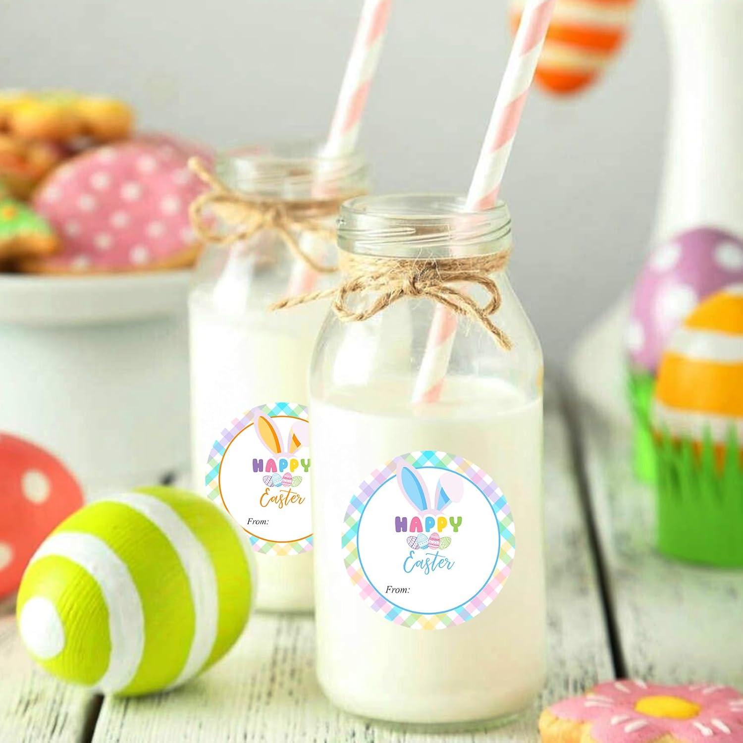 joycraft Happy Easter Stickers, 60pcs Macaron Color Easter Bunny Stickers, Paper Material, Perfect for Gift Wrap, Invitations & Decorations