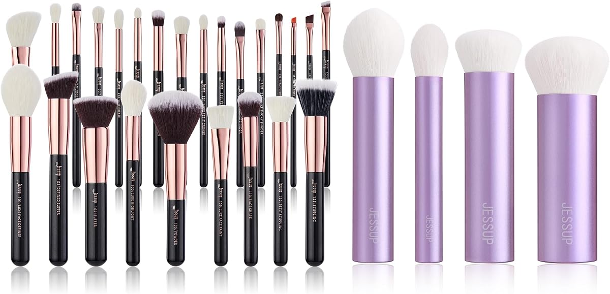 Jessup marca 25 uds juego de brochas de maquillaje profesional T155 incluido con juego de brochas de maquillaje Kabuki facial T517