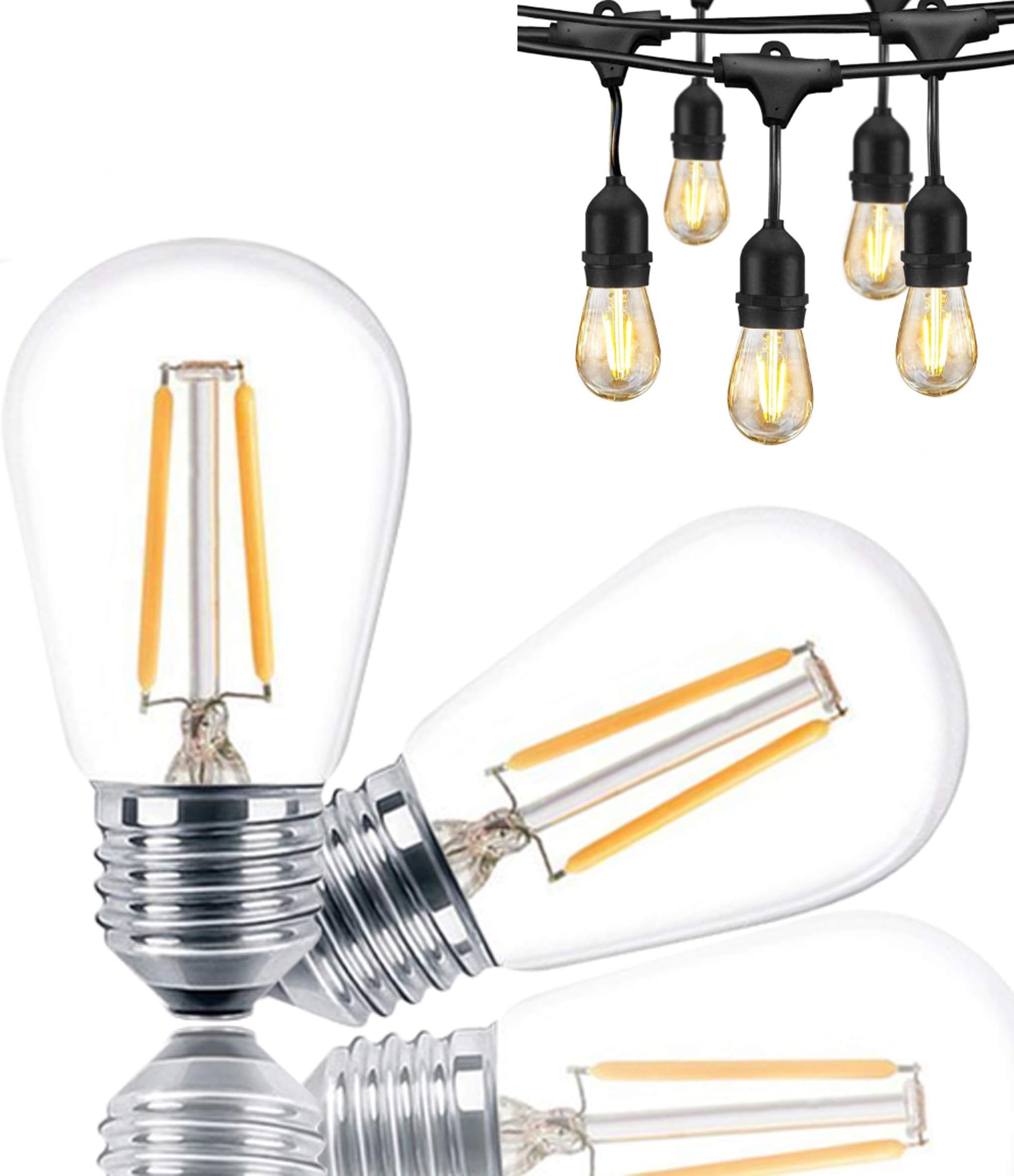 Svater S14 LED Edison Filament Bulb E27 2W Warm White 2700K Equivalent to 11W Incandescent for Outdoor String Lights Replacement Bulb Pack of 2 [Energy Class A+] [Energy Class G]