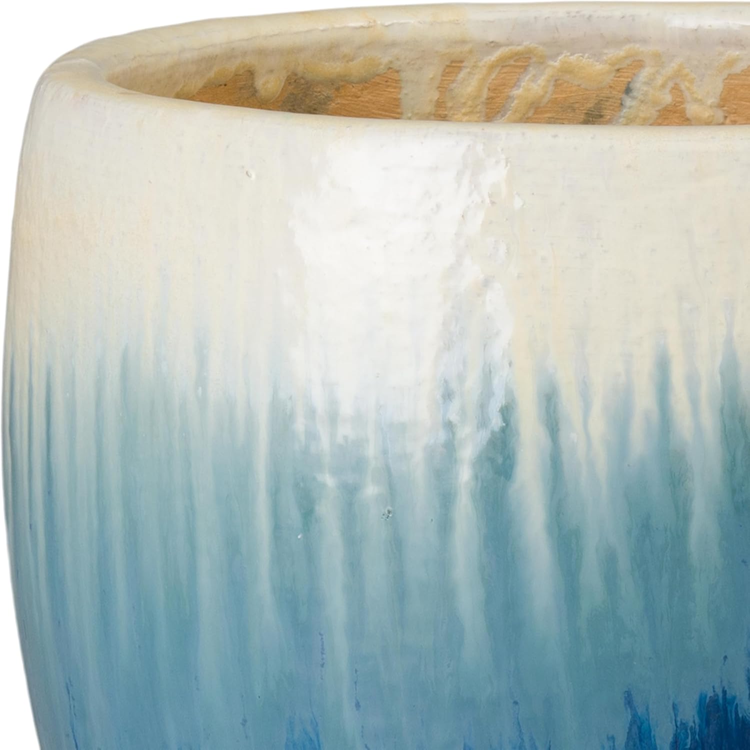 Emissary Home and Garden 14in. L x 16in. H Blue Snow Ombre Ceramic Round Planter with High-fire Treatment (Set of 1)