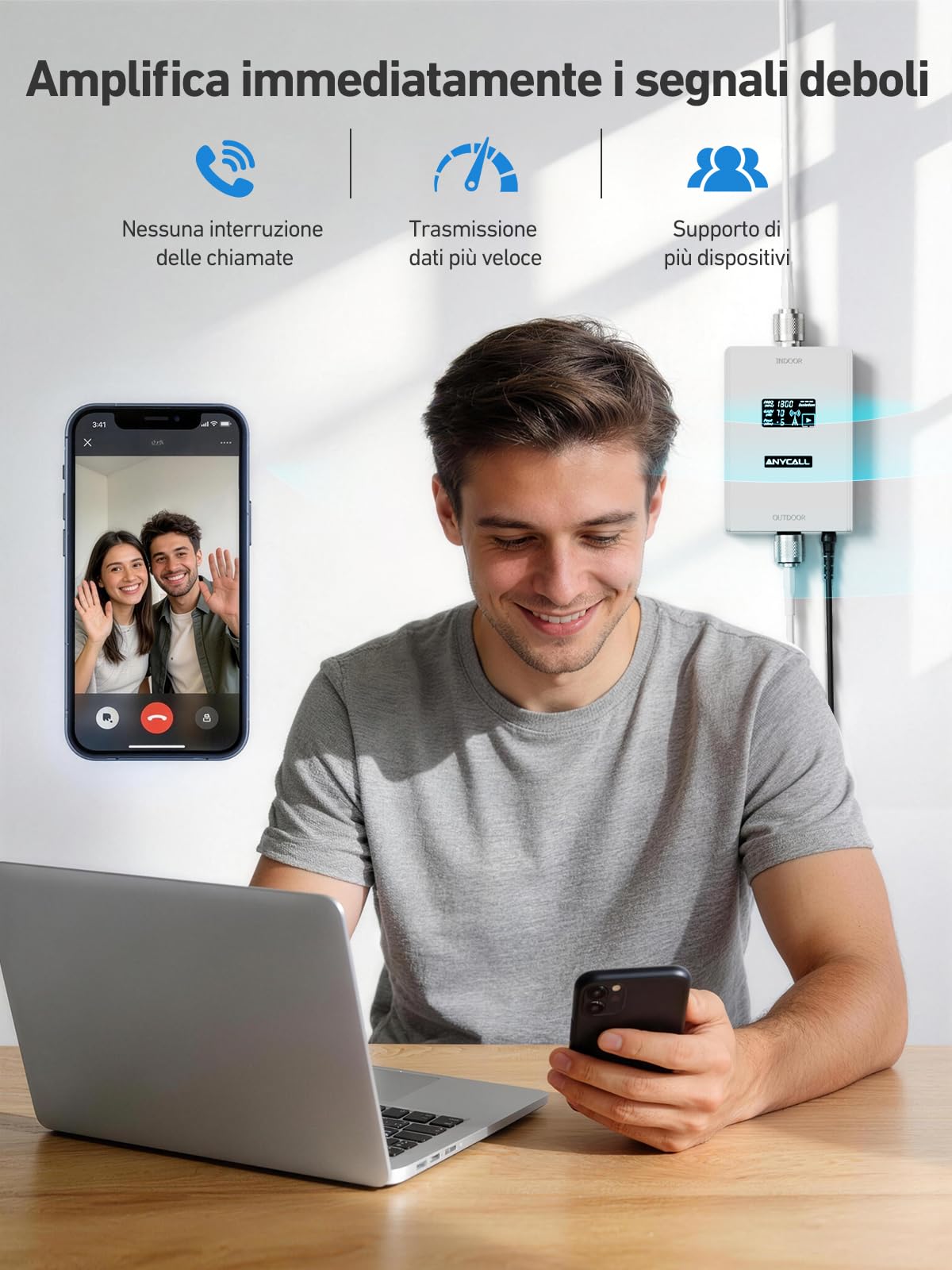 Amplificatore Segnale Cellulare per Banda 3 e 7, 4G LTE 3G GSM Ripetitore Segnale Cellulare per Casa Ufficio Cantina, Compatibile con tutti gli Operatori Europei, Antenna ad alto Guadagno