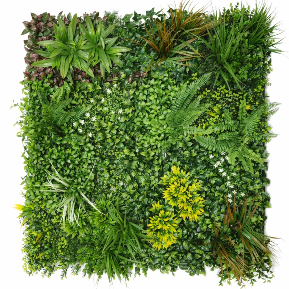 Pannello Siepe Artificiale 100x100 cm, Modulo Verde Decorativo per Parete, Giardino Verticale Finto per Interni ed Esterni (Spring Garden)