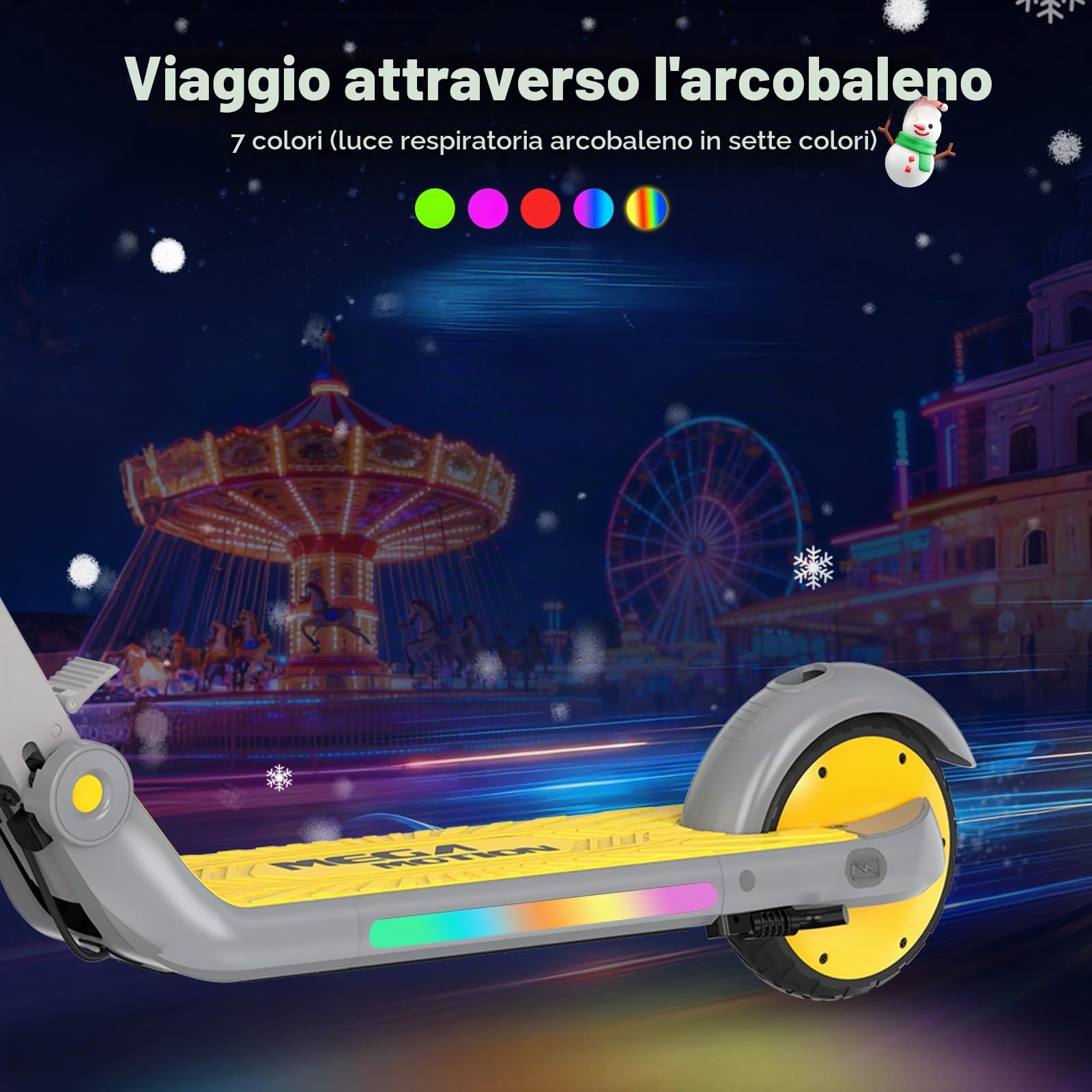 MEGA MOTION Monopattino elettrico per bambini - 3 modalità di velocità, motore da 150 W, velocità massima 16 km/h, pieghevole, altezza del manubrio regolabile, ruote da 6", luce laterale a LED