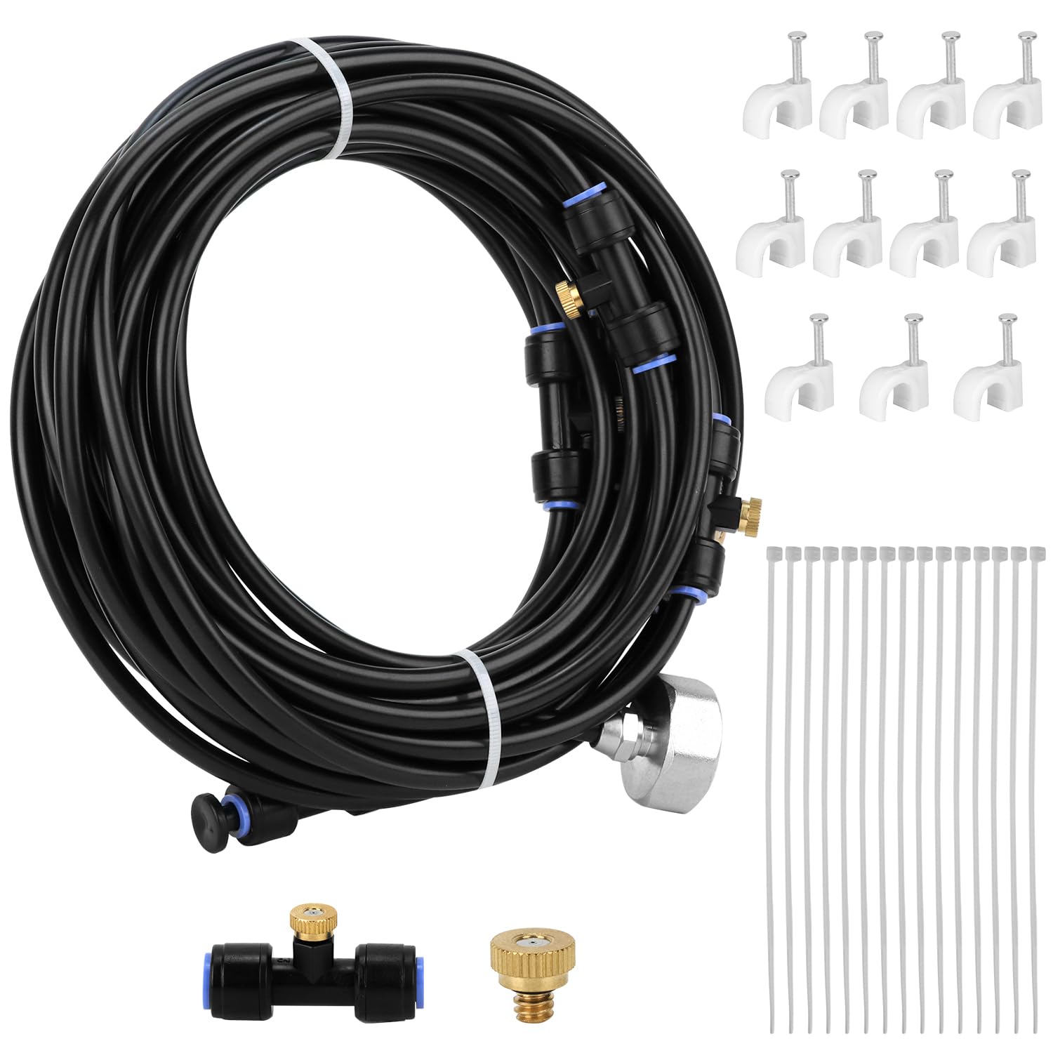 QWORK® Système de Brumisateur Exterieur, 8m Ligne de Brumisation Kit avec Buses de Brumisation Laiton et G3/4 Connecteur, pour l'irrigation de Terrasse, Jardin