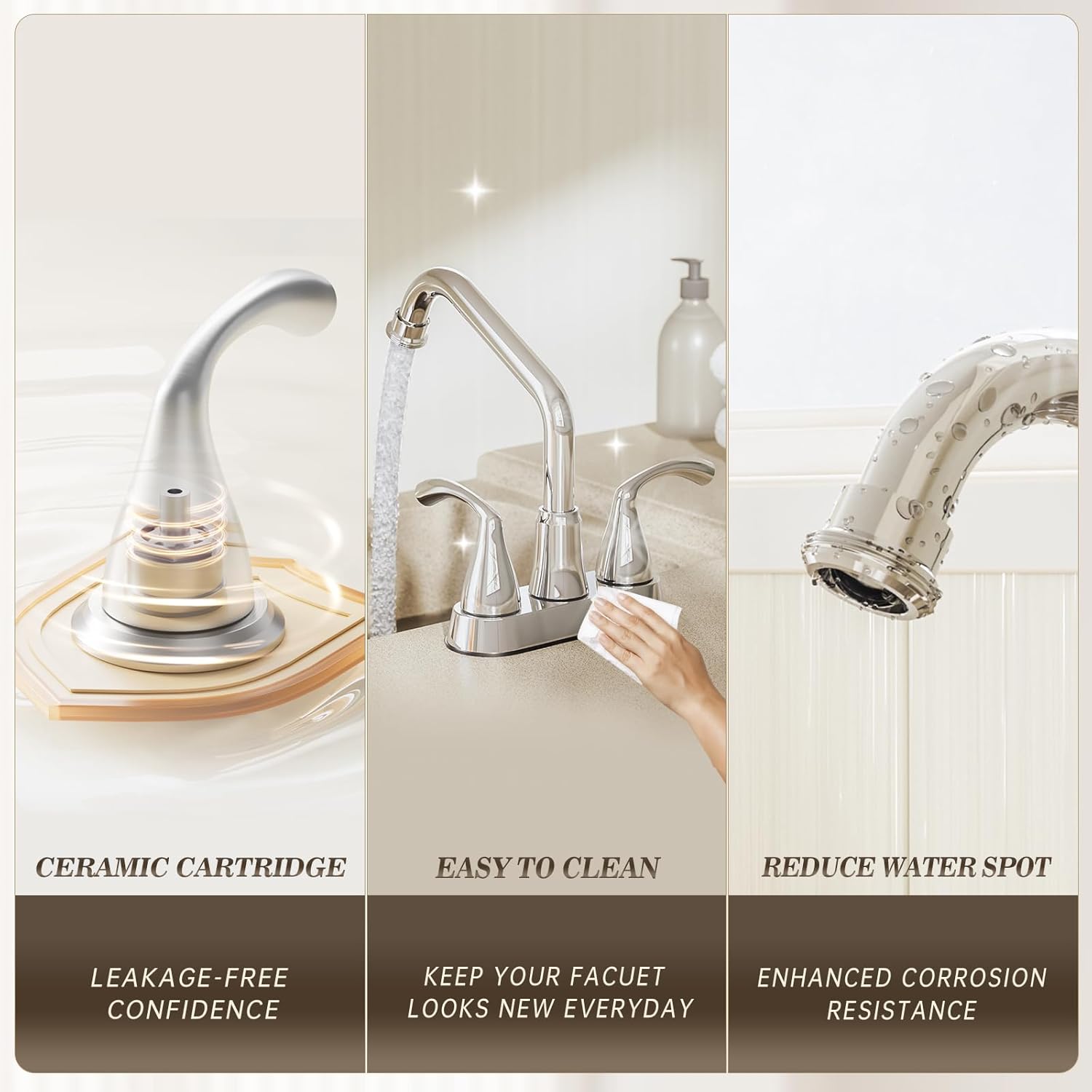Phiestina Chrome Swivel Long Spout Bathroom Laundry Utility Sink Faucet with Garden House Threaded End-4 Inch Centerset,Lead-Free, Water Supply Lines,3 Hole Slop Sink Tub Faucet,LF180-C