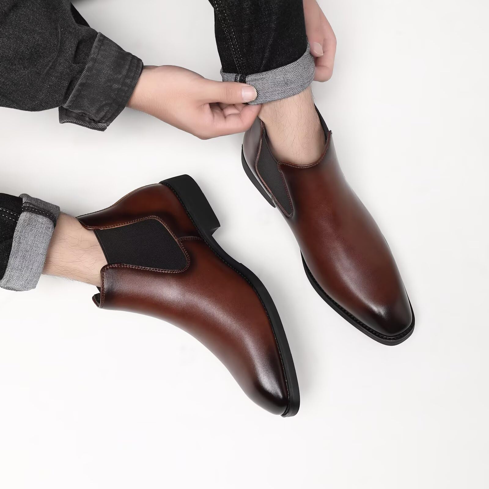 SANNAX Herren Chelsea Stiefel Boots Stiefeletten Business Formelle Mokassins Abendschuhe Formal