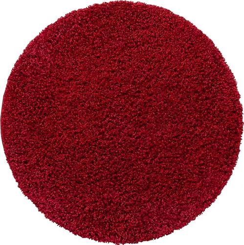 Miniatura 11 de Unique Loom Colección Solid Shag - Alfombra de área, peluda y suave (3 pies 3 pulgadas redonda, rojo cereza)