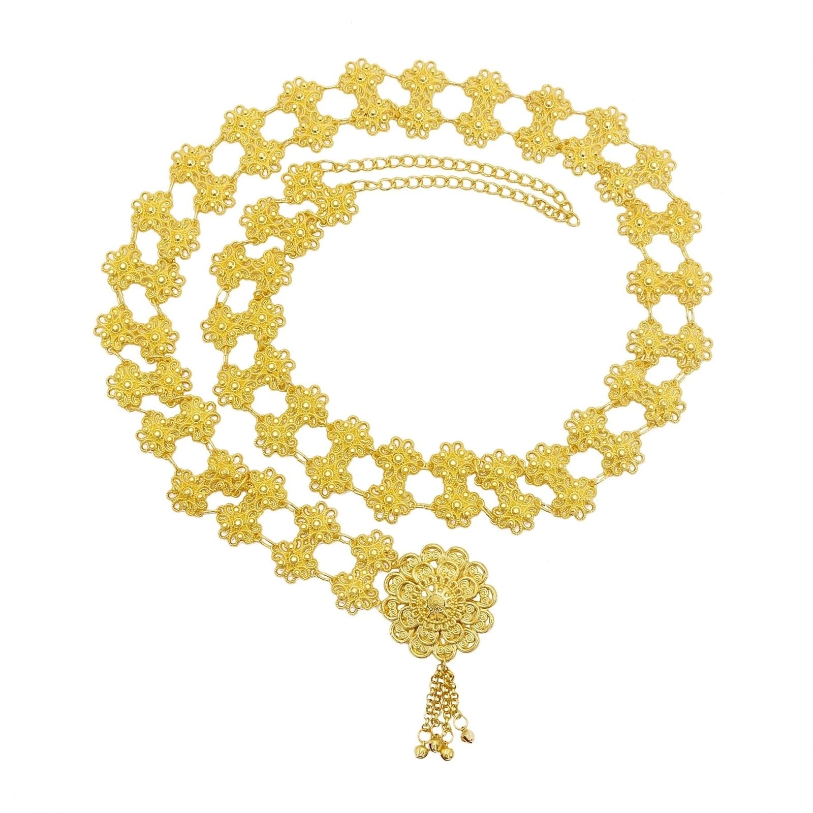 Catena del Ventre d'oro Grande, Gioielli in Vita Fiori placcati in Oro con Nappe Catena in Vita 42 Pollici (107 cm) Gioielli per Il Corpo per Le Donne