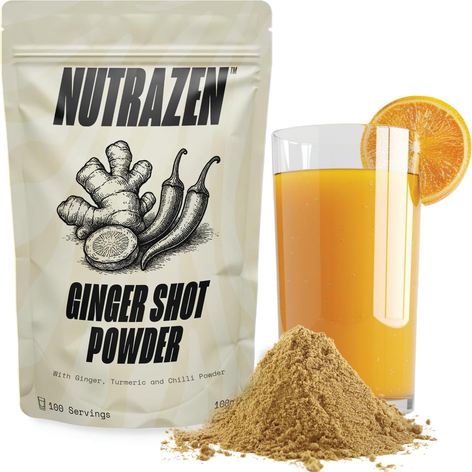Ginger and Turmeric Shot Powder 100 Servings | Drink Supplement | Organic and Natural Ingredients No Added Sugar | Mix with Water, Juice or Tea | 100g