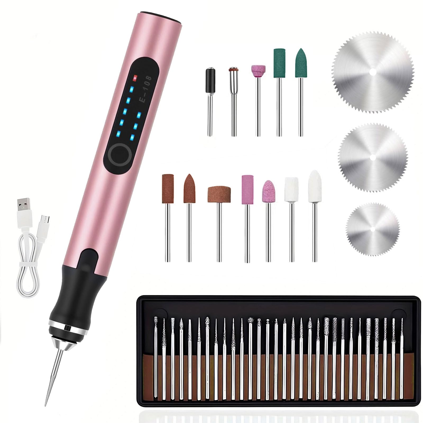 充電式ミニリューター 電動彫刻ペン DIY精密加工セット 40種プロ級アクセサリー付 小型リューター 金属・木材・ガラス・樹脂加工用 高速電動ヤスリ 工房必須工具 モデル製作＆ジュエリー切削ツール