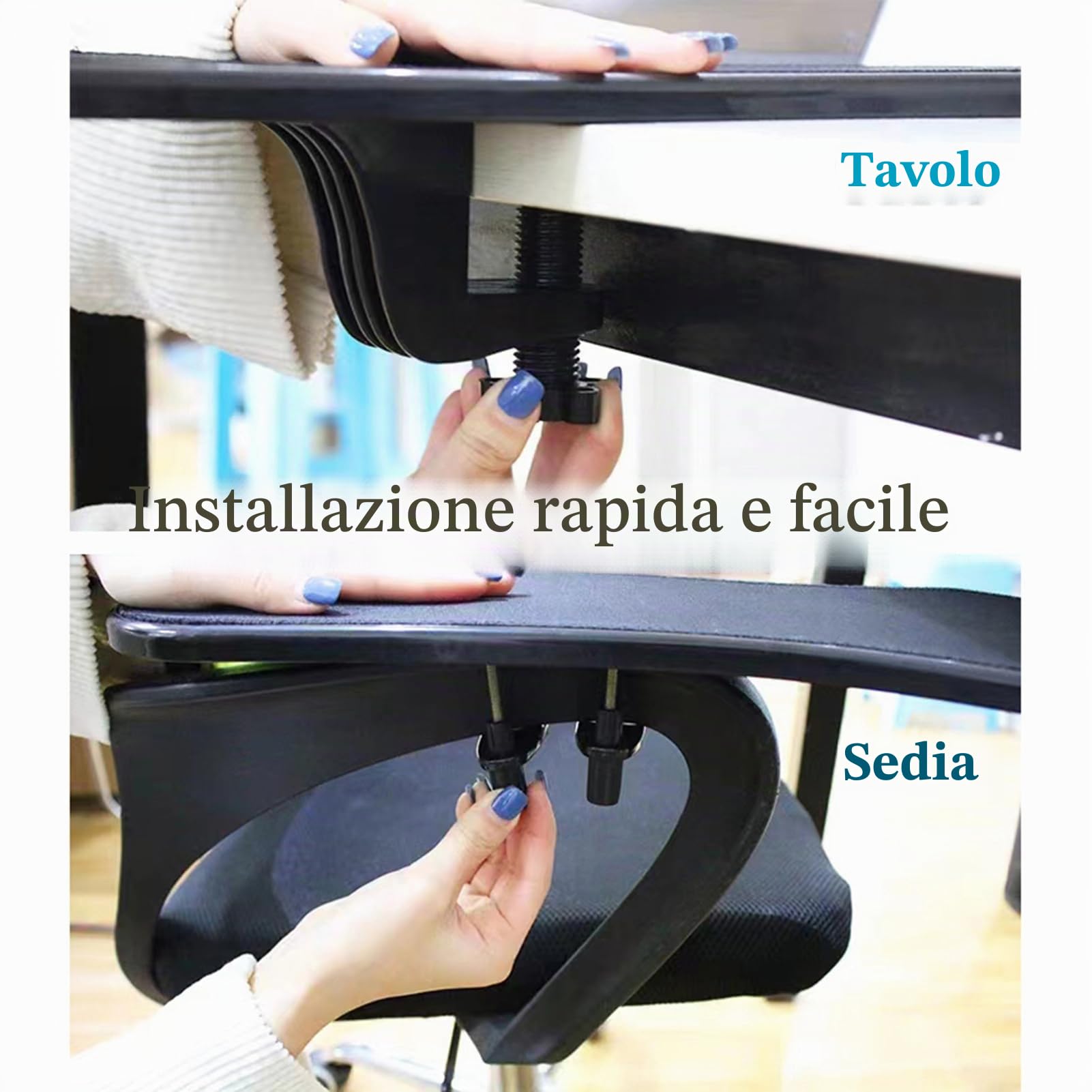 LL-COEUR Confezione da 2 poggiapolsi per tavolo e sedia, braccio ergonomico da scrivania, supporto multifunzione per mouse per computer (2 x nero)