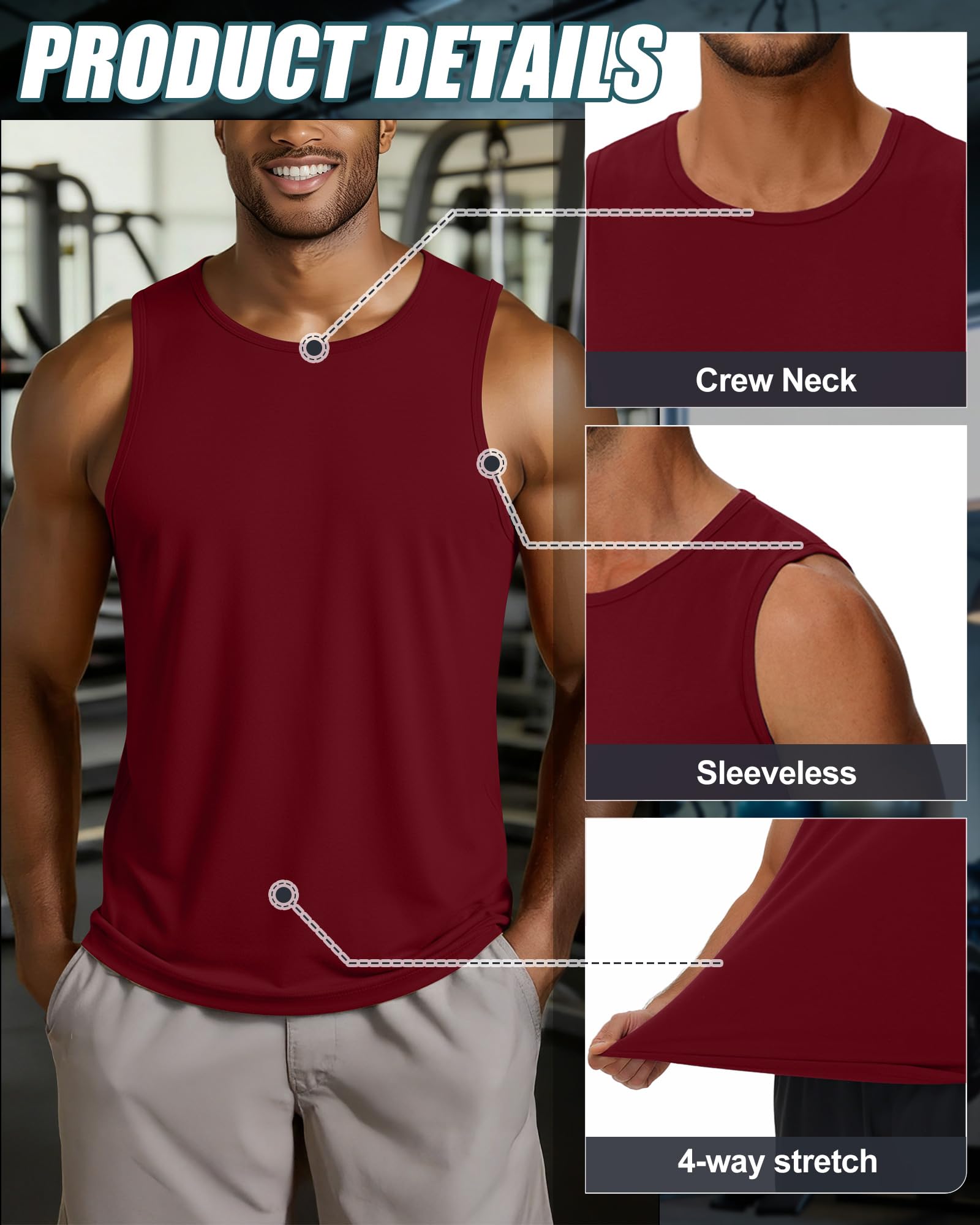 Evervibe 3er-Pack große und große Baumwoll-Tanktops für Herren, Übergröße, Workout, ärmellos, Rundhalsausschnitt, Muskel-Shirts, L-5XL