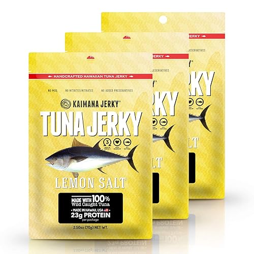 Kaimana Cecina de atún Ahi silvestre capturada en la naturaleza, sal de limón, rica en omega-3 y alta en proteínas, cecina de pescado totalmente