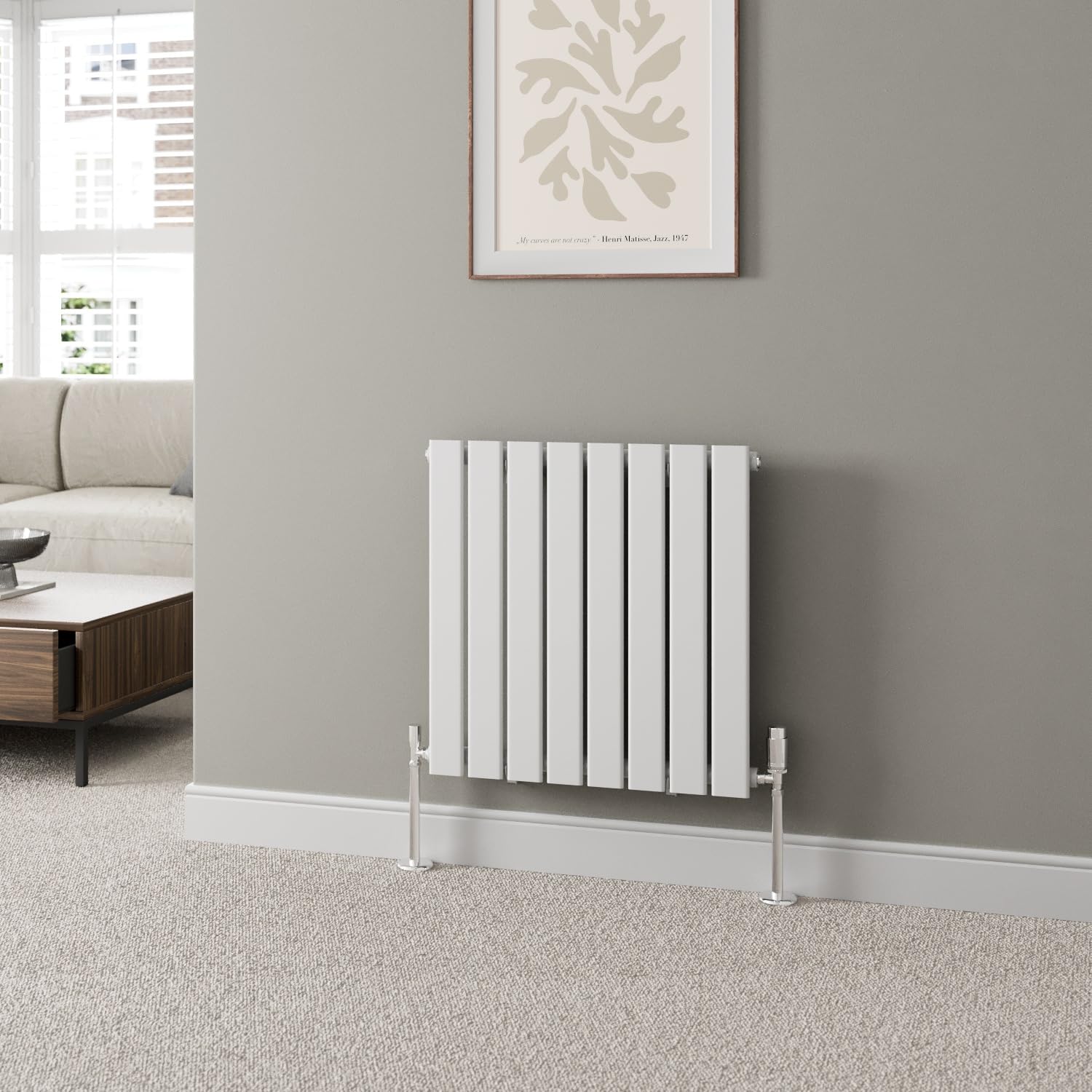 Modern Horizontal 600 x 600mm Radiator Heater Single Flat Panel Column White NDT