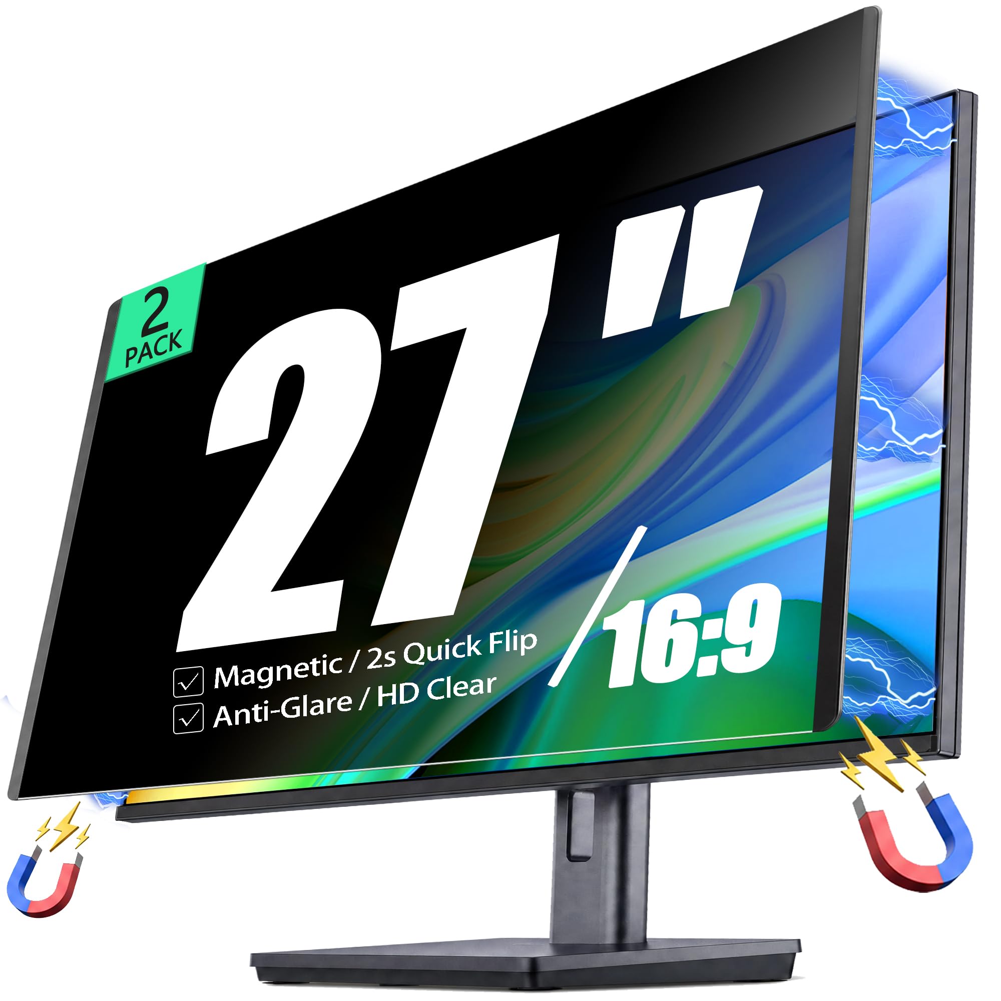 2 Pack Magnetic Privacy Screen for 27 Inch 16:9 Computer Monitor