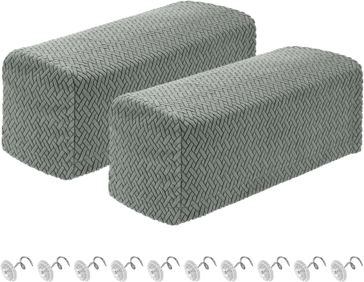 uxcell 2Pcs Couch Arm Covers, Stretch Sofa Armrest Cover with Twist Pins Scratch-Resistant Sofa Arm Protectors for Chairs Sofas Couch Armchair (27.5"- 29.5" Length, Cream)