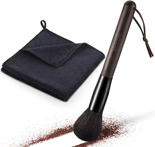 ecooe barista shower + barista brush set - 1 x barista cloths 12x12 inch and 1 x vegan coffee brush, barista accessories for coffee grinder or porteer, coffee tool for barista