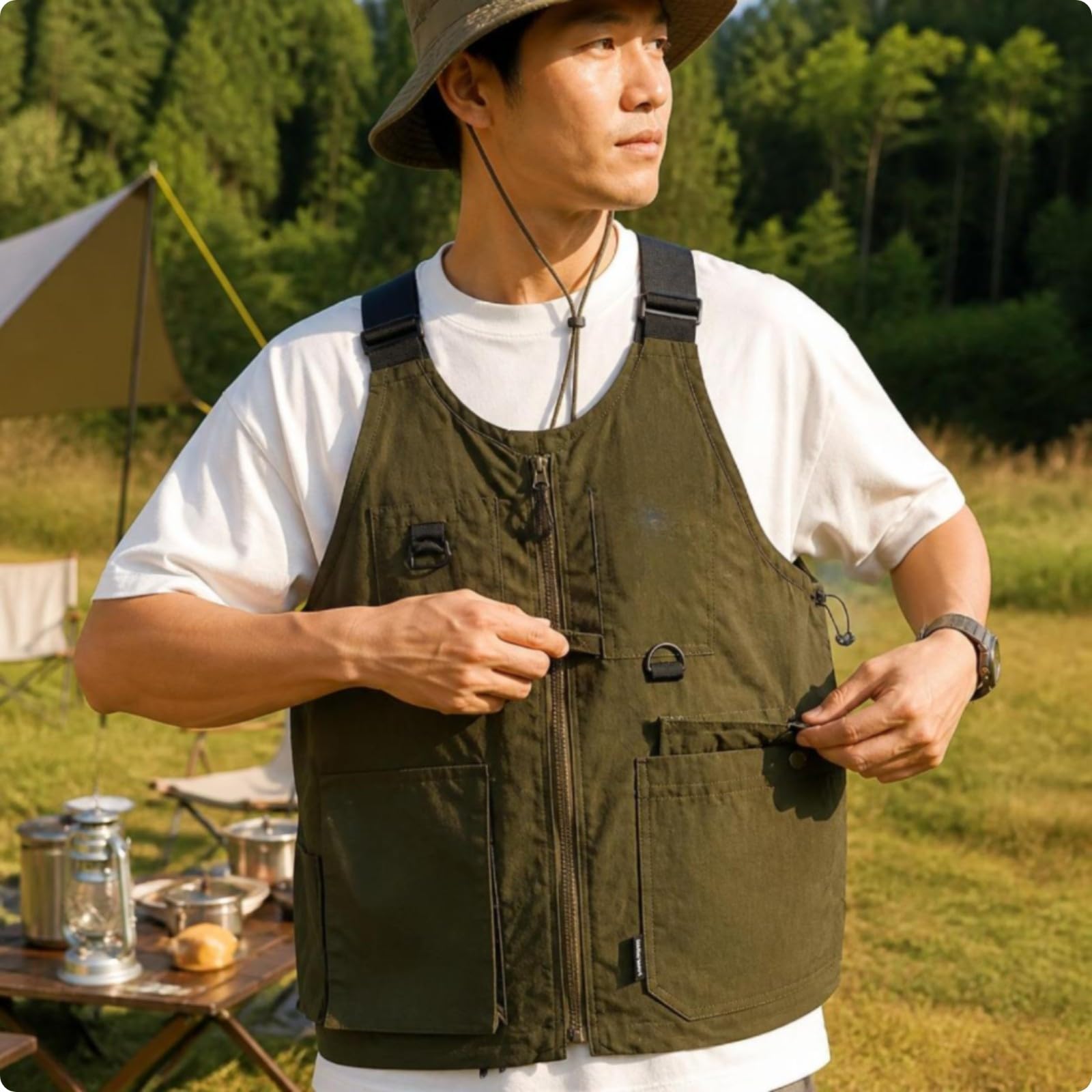 Gilet Trasformabile in Zaino | Tasche Frontali Multiple per Accessori, Gilet da Campeggio, Trekking, Nero