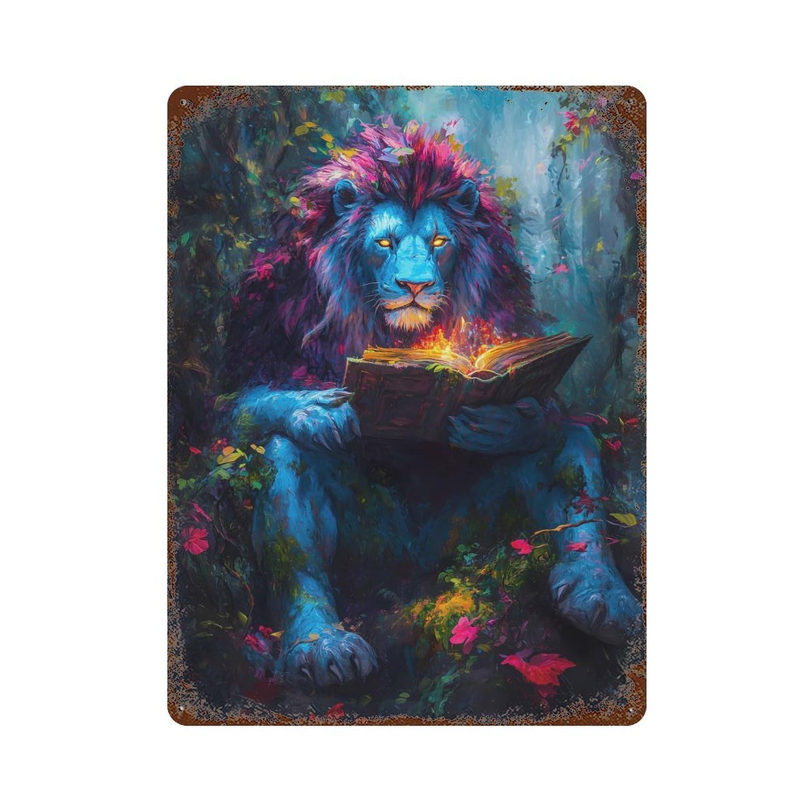 Blue Lion Reading Decorative Tin Sign 15.7"x11.8", Ideal for Cafe, Home Bar And Lounge Decor