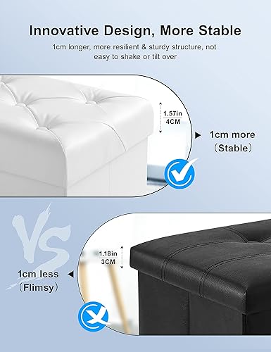 Miniatura 6 de Nicehill Otomana de almacenamiento con patas de madera, otomana blanca de 30 pulgadas, otomana de piel sintética con almacenamiento para sala de