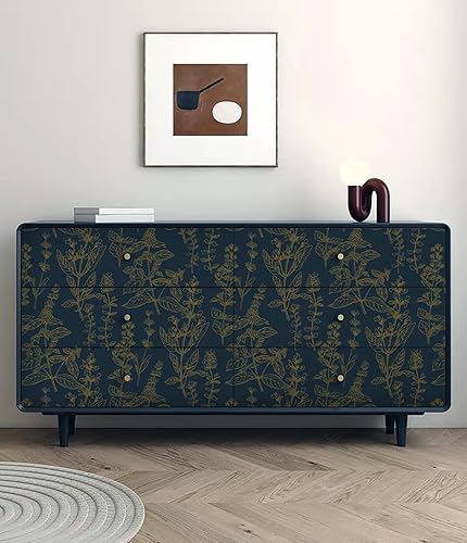 Miniatura 5 de Micpolo Papel tapiz de despegar y pegar, papel tapiz azul y dorado, papel de contacto floral para armarios, dormitorio, baño, papel tapiz extraíble