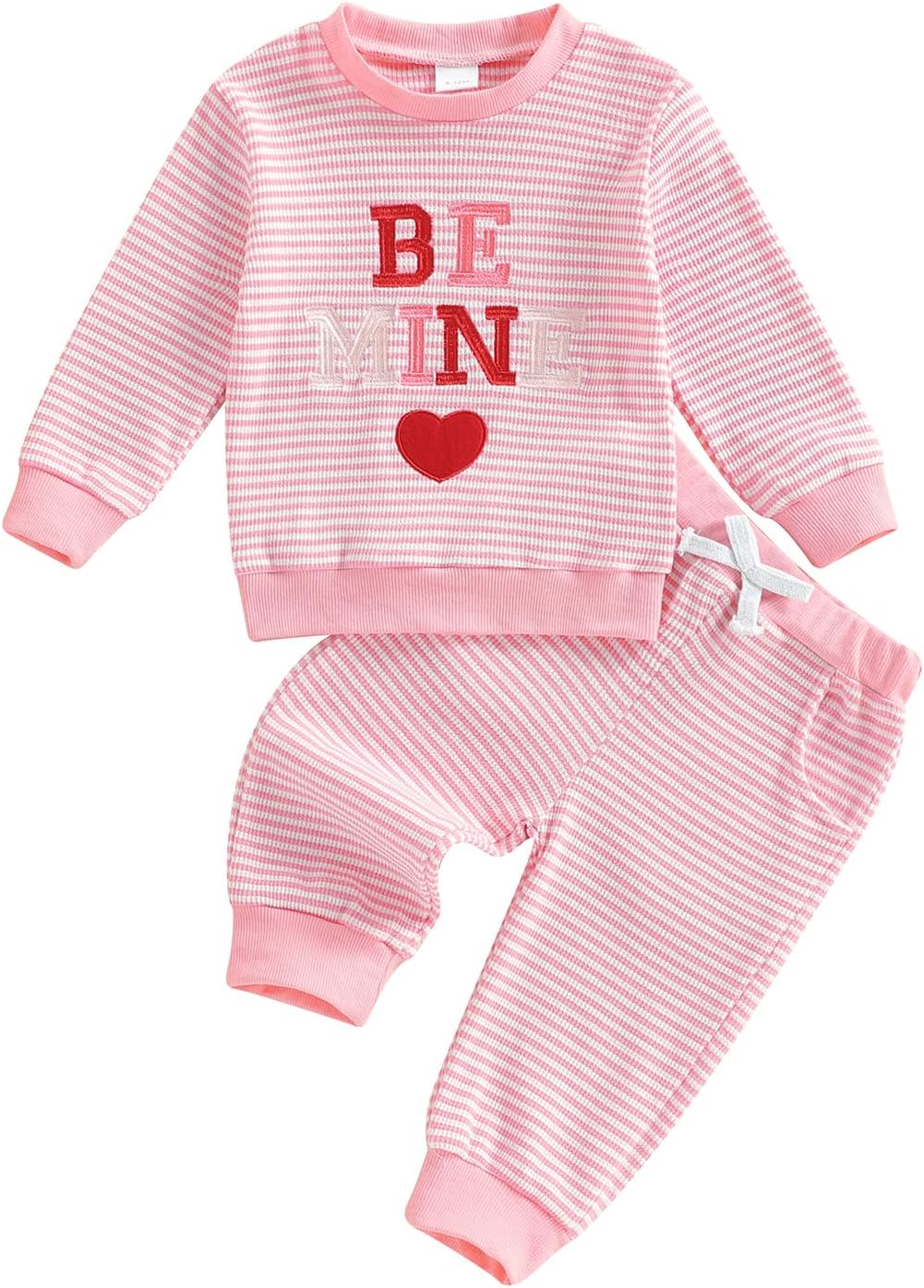 Nyapruwe Toddler Baby Girl Valentines Day Outfits Heart Long Sleeve Sweatshirts Tops Pants Sets Infant Winter Clothes