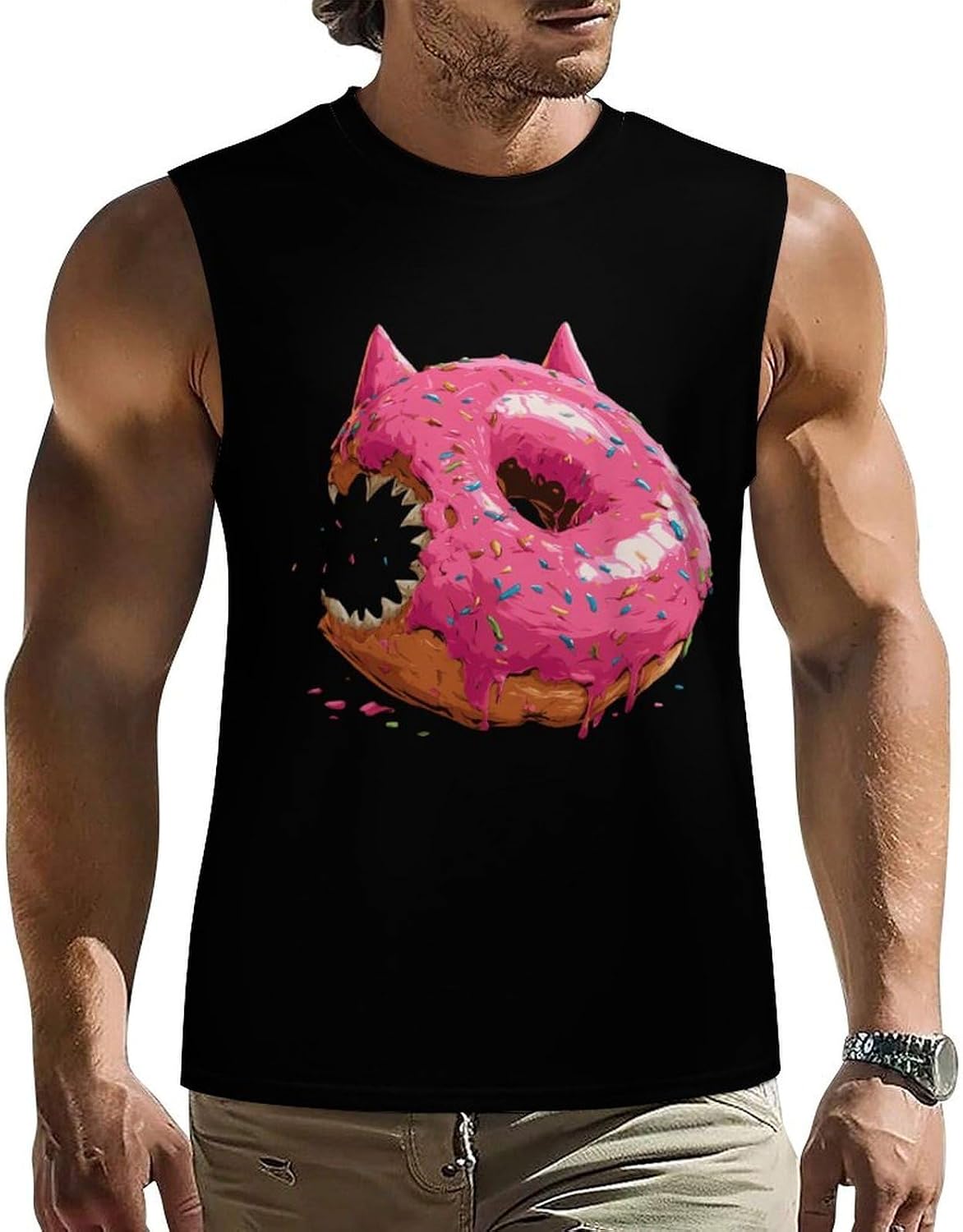 Monster Donut Men Summer Sleeveless Crew Neck Top 5XL