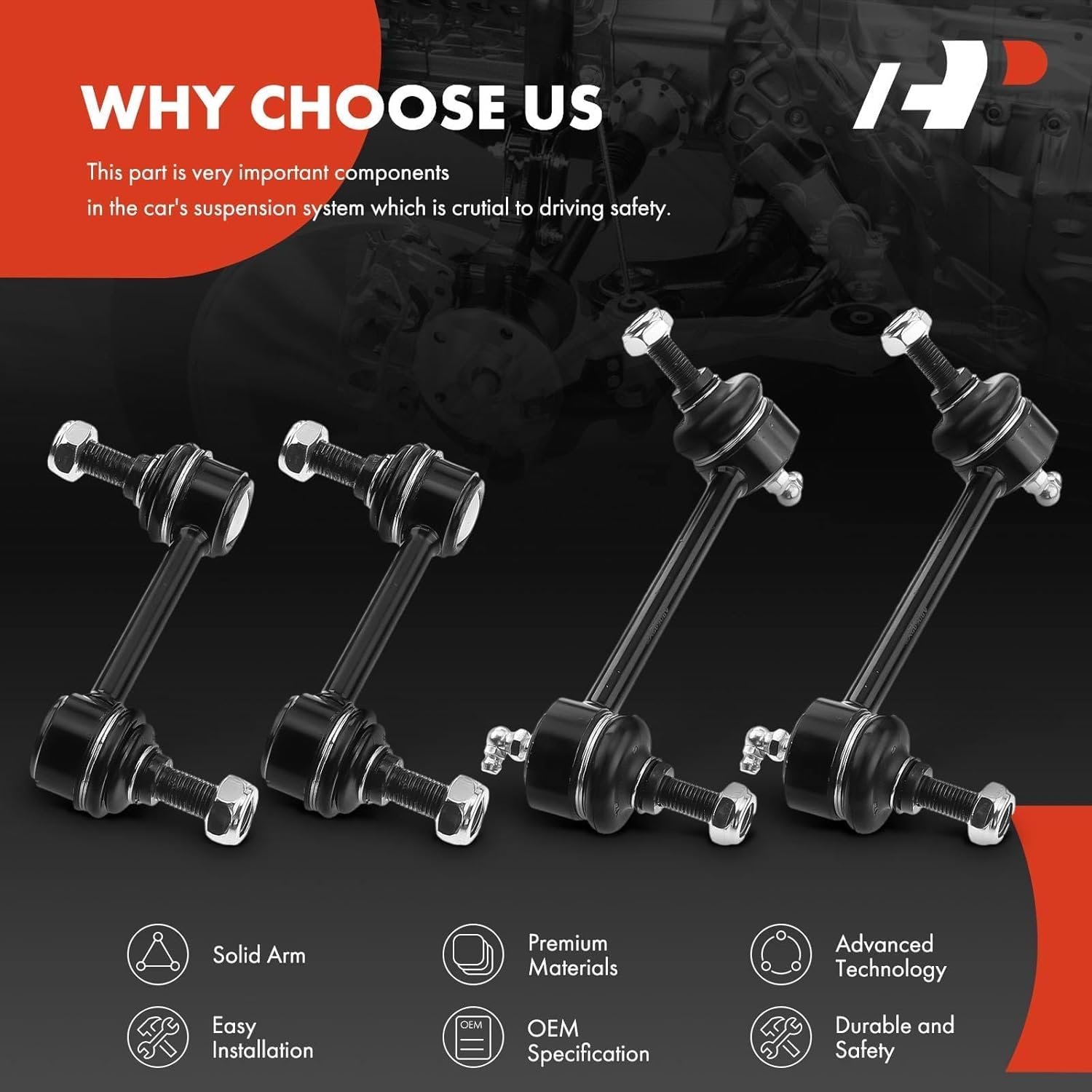 A-Premium Set of 4, Front & Rear Sway Bar Links Kit Stabilizer Bar Links, Compatible with Chevrolet Colorado 2004-2012, GMC Canyon 2004-2012