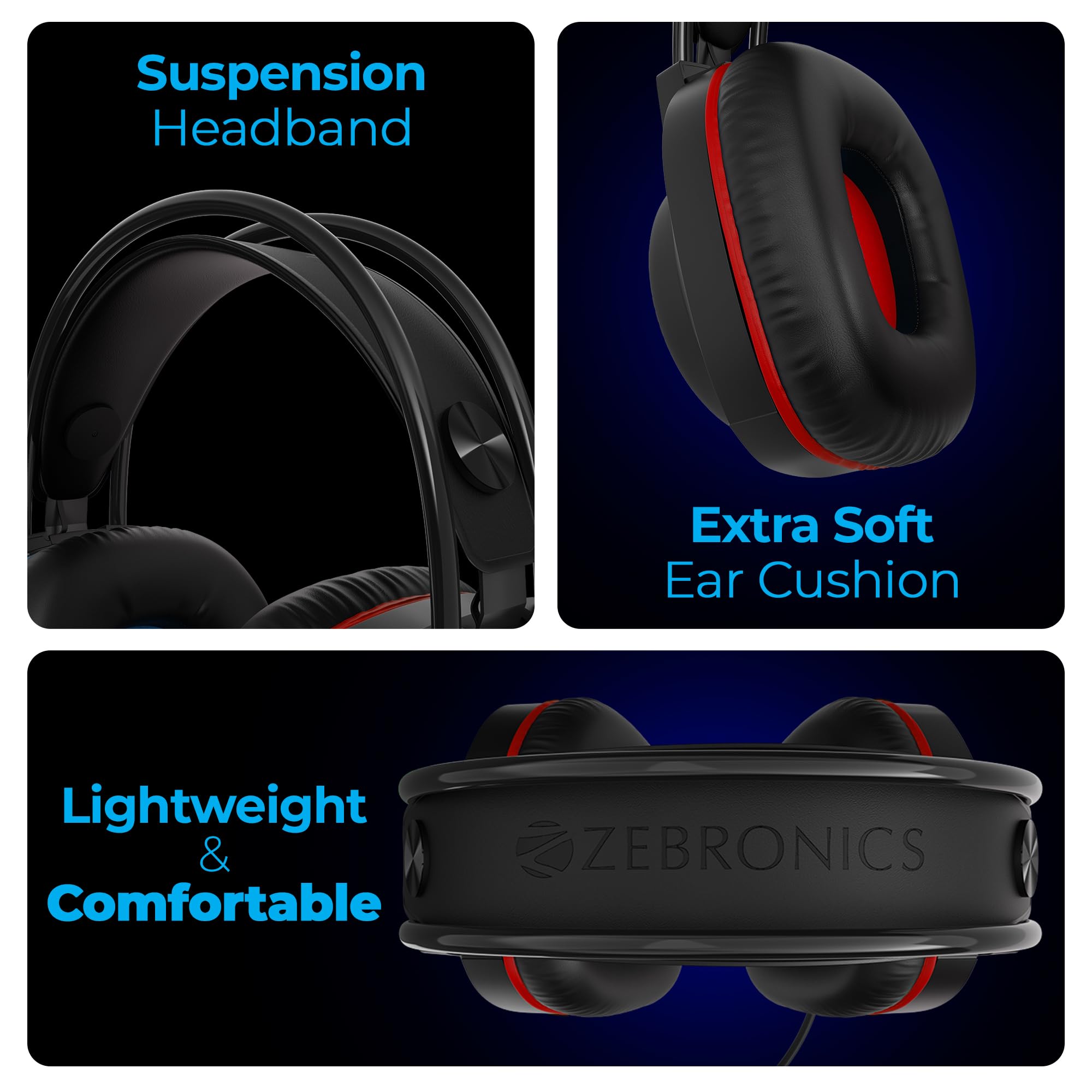 Zebronics Premium Wired USB Gaming Headphone, Simulated 7.1 Surround Sound, 40mm Neodymium Drivers, Windows Software, EQ, Flexible Mic, Multicolor, 2m Braided Cable, Ear Cushion, PC & Laptop (Jet 7.1) — Amazon image 8