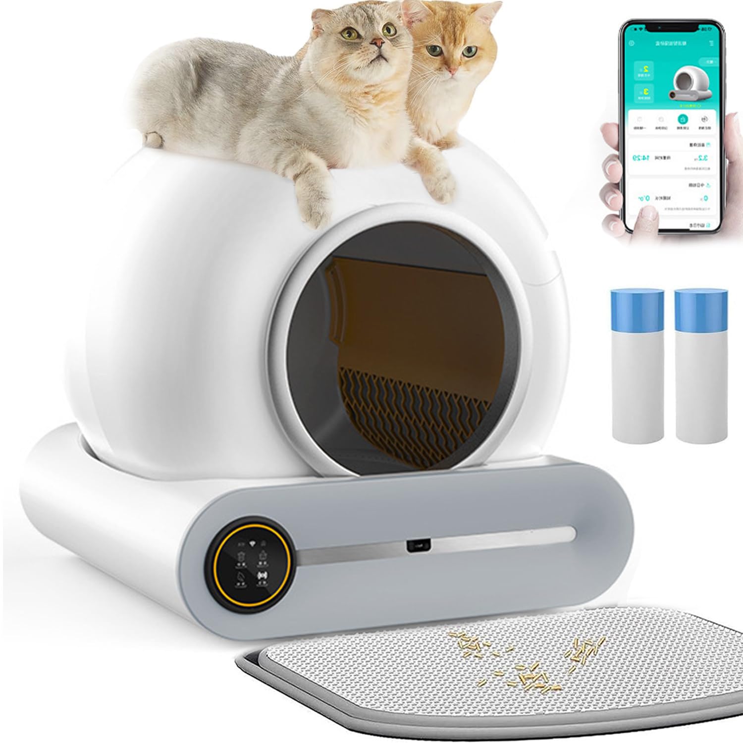 65L Arenero Autolimpiable para Gatos Robot Automático De Limpieza De Arena para Gato Cat Litter Box Inodoro Gatos con Bolsas De Basura/Alfombrillas,Control De App/Secure