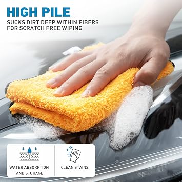 Microfiber Towels for Cars - 6 Pack (23.6 x 15.7) 450-GSM, High & Short Pile Micro Fiber Cleaning Cloth for Car Washing Drying & Auto Detailing, Strong Water Absorption Lint Free & Non-Streak