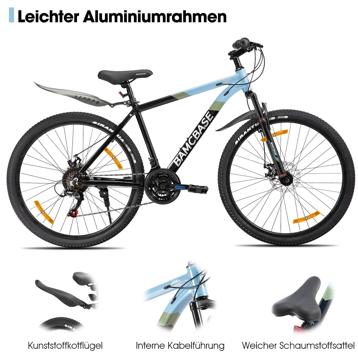 HILAND Rockford rower górski MTB 27,5", dla mężczyzn i kobiet, 18-biegowy rower z hamulcem tarczowym dla mężczyzn i kobiet, aluminiowa rama, Hardtail, unisex, dla dorosłych, niebieski