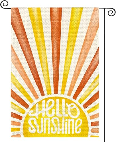AVOIN colorlife Bandera de jardín de Hello Sunshine de tono cálido de 12 x 18 pulgadas, doble cara exterior, fiesta de verano, decoración de patio
