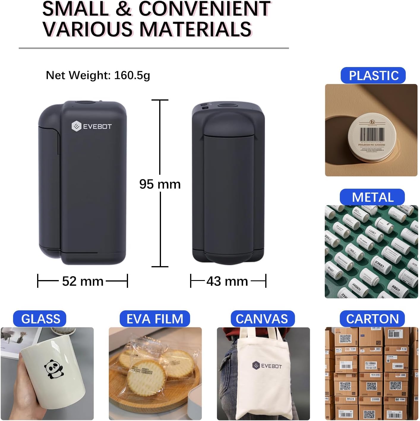 EVEBOT Handheld Inkjet Printer for Any Surface 1.02 Inch Nozzle Portable Bluetooth Wireless Smart Label Printer for QR Code Barcode Production Date Time Logo Batch Number - Sky Blue 1PCS