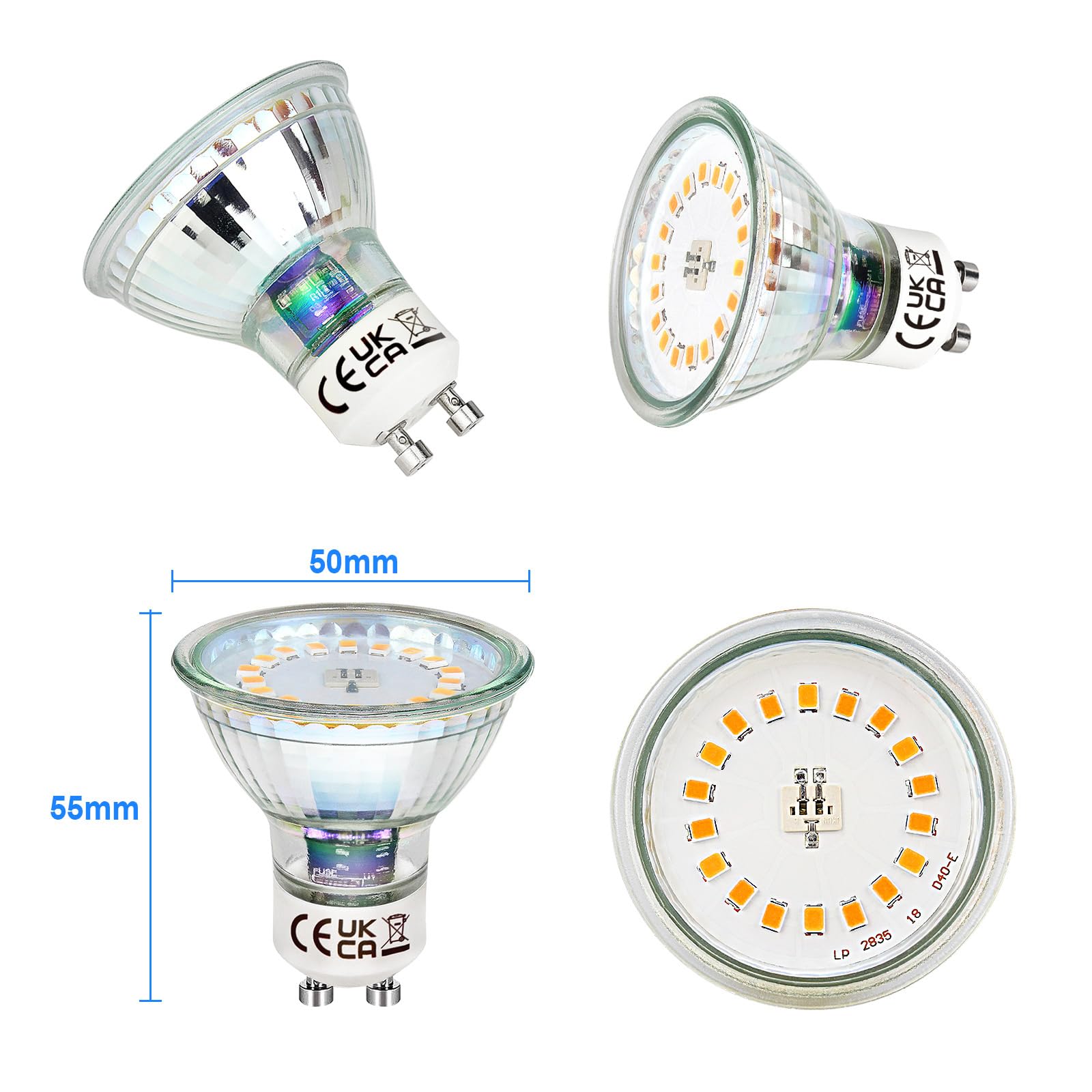 HiBay 10er LED Spot Set Einbaustrahler 230V GU10 Schwenkbar Einbauleuchte 68mm lochmaß Deckenspots Rund Einbauspot Inkl.5W Warmweiß Strahler