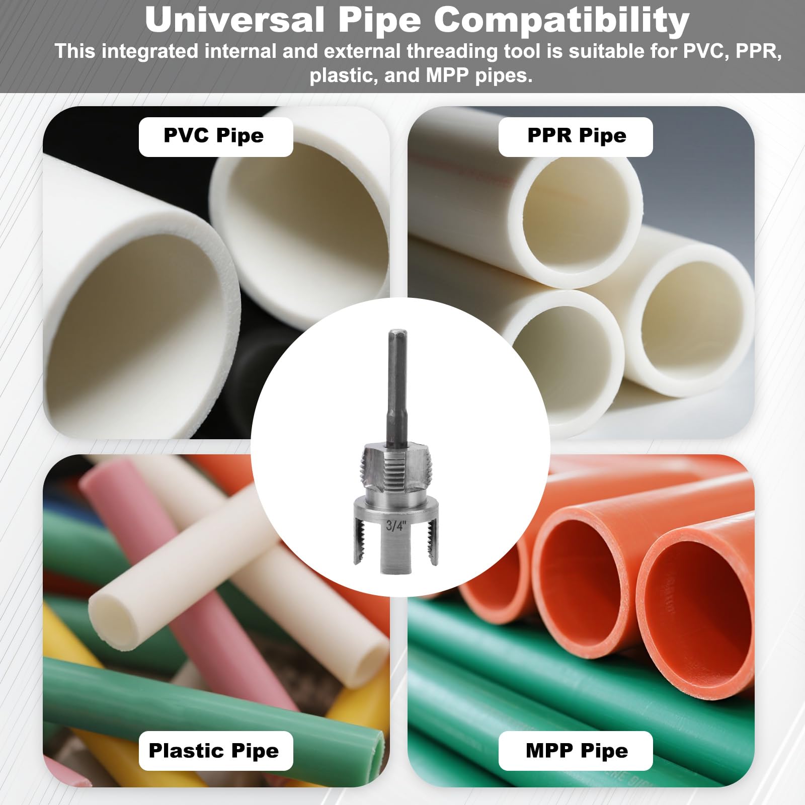 Tagliafili per Tubi PVC 1/2" 3/4" 1" - Utensili Filettatura a Doppia Funzione per Trapani Elettrici, 3 Pezzi