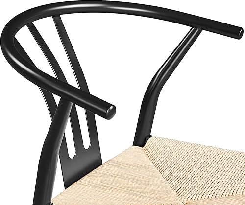 Miniatura 5 de Yaheetech Silla de comedor con tejido de mediados de siglo, moderna silla de ratán de metal para cocina, comedor, sala de estar, color negro