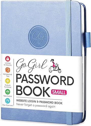 GoGirl Libro de contraseñas con pestañas alfabéticas - Libro de registro de direcciones de Internet y contraseñas para organización de contraseñas.