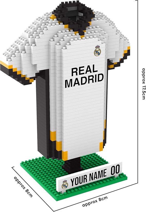 FOCO Officially Licensed Personalised Football BRXLZ Desk Shirt 3D Bricks Building Construction Toy (Real Madrid CF (867 pieces))