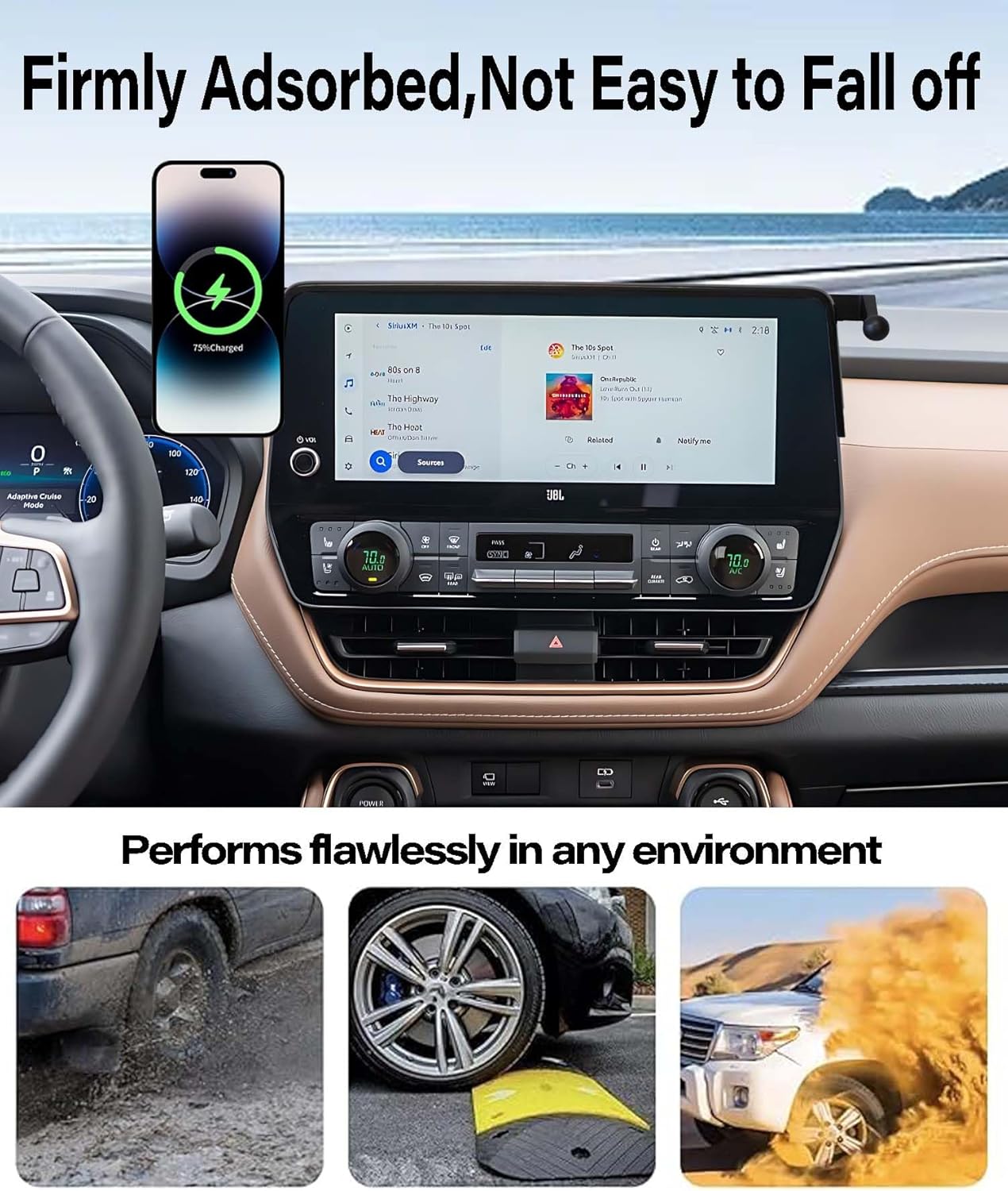 Car Phone Holder for Toyota Grand Highlander/Grand Highlander Hybrid 2024 2025 2026 Accessories Apply to 12.3 Inch Touchscreen 15W Fast Wireless Charger Screen Fixed Clip Cell Phone Mount