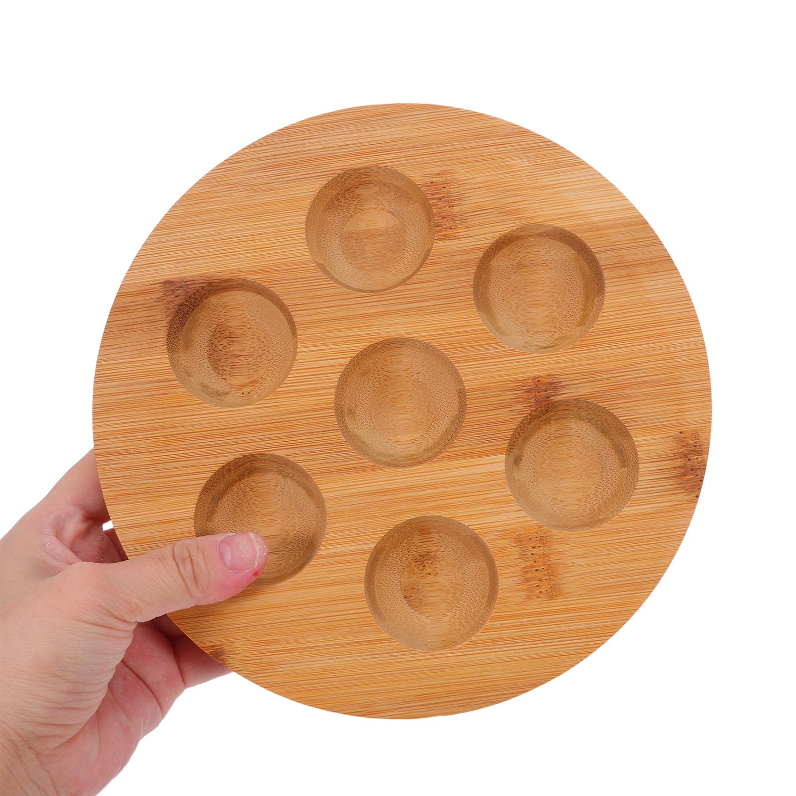 Bandeja de Huevos de Madera de Acacia 7 Agujeros para Refrigerador y Encimera Base Antideslizante, Porta Huevos para Cocina Organizada, Soporte Rústico para Exhibición