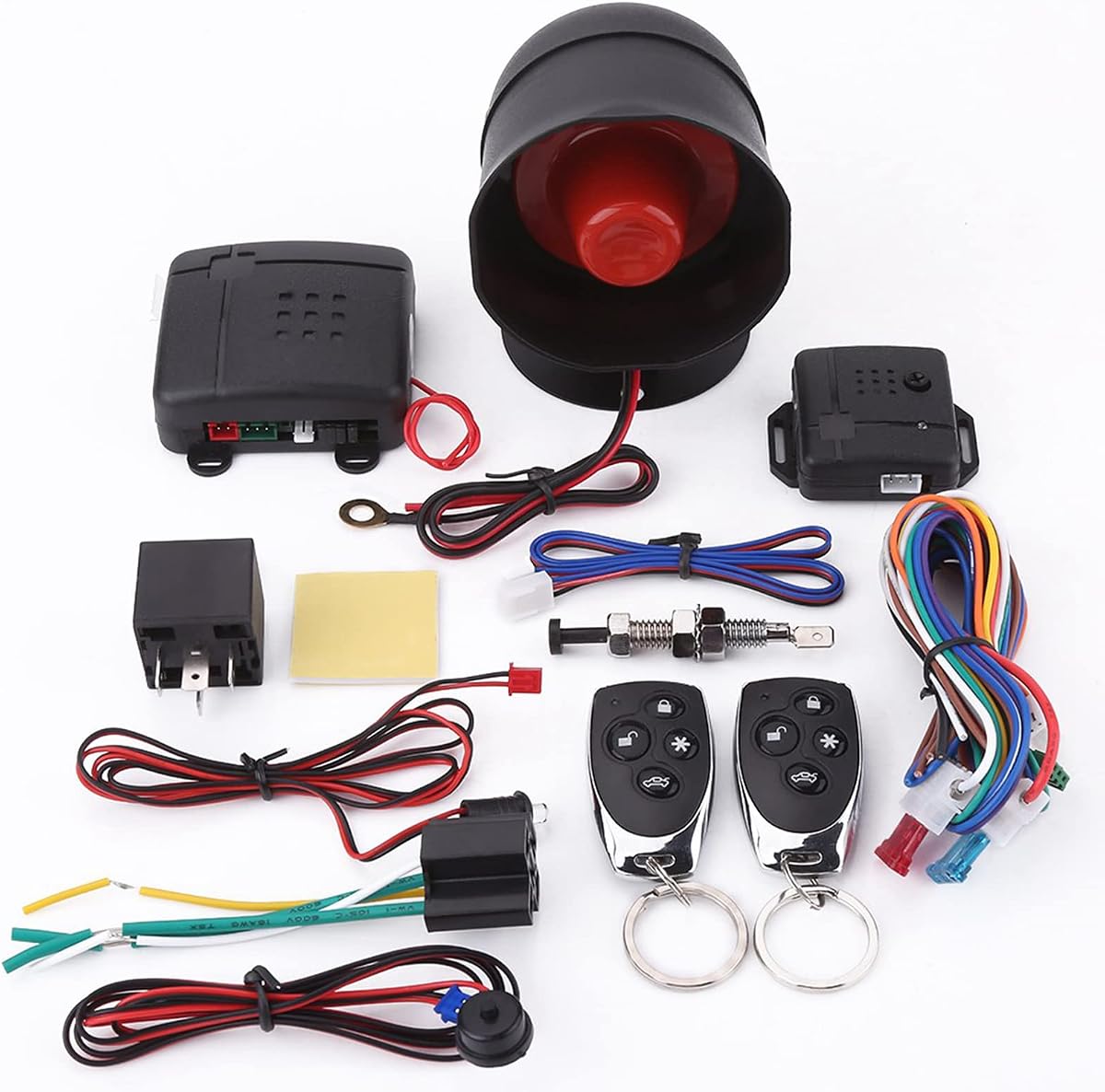 Sistema de Seguridad de Alarma de Auto Universal, Dispositivo Antirrobo Universal con Entrada Sin Llave, Incluye 2 Controles Remotos y Alarma de Sirena de Bocina de Auto, para Vehículo (DC12V ±3V) | Incluye alarma de sirena y bocina de automóvil; CC 12 V ± 3 V, 433,92 MHz