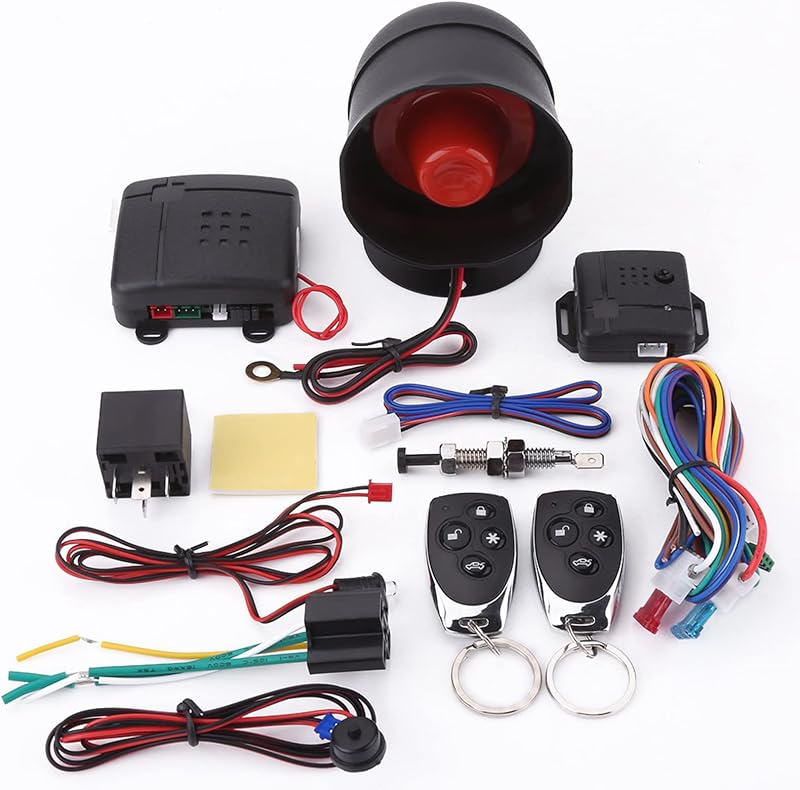 Sistema de Seguridad de Alarma de Auto Universal, Dispositivo Antirrobo Universal con Entrada Sin Llave, Incluye 2 Controles Remotos y Alarma de Sirena de Bocina de Auto, para Vehículo (DC12V ±3V) | Incluye alarma de sirena y bocina de automóvil; CC 12 V ± 3 V, 433,92 MHz